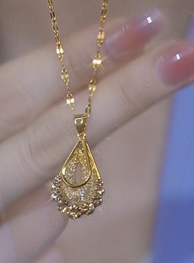 铜合金水滴咖色轻奢锁骨链网纱