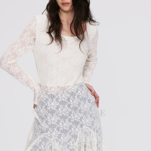 2026 SS 纯欲风米白蕾丝连衣裙显瘦百搭透视设计感小众叠穿长裙 - 图2