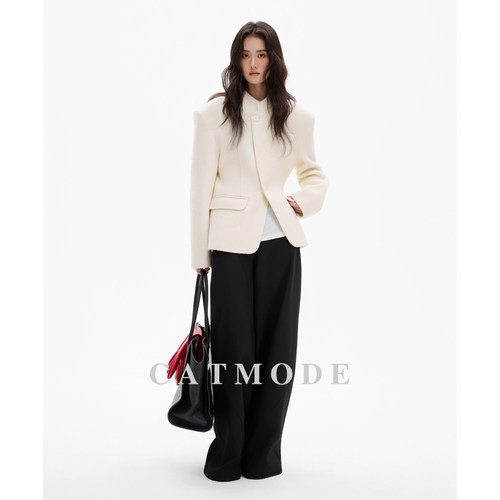 LIONCAT/冬季新款极简风高级感双面呢羊毛外套女短款气质百搭显瘦 - 图1