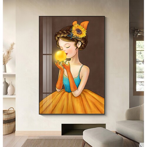 客厅装饰画向日葵玄关壁画吹泡泡女孩艺术现代轻奢走廊尽头挂画 - 图0