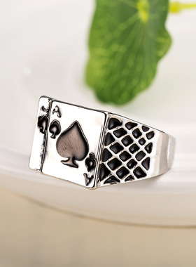 欧美个性黑桃A扑克牌戒指 滴油潮人指环男款朋克wish爆款饰品批发