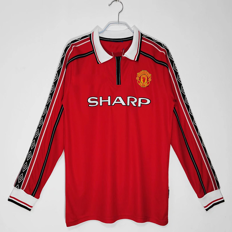 98 99 Retro Manchester BECKHAM United Long Soccer Jerseys - 图1