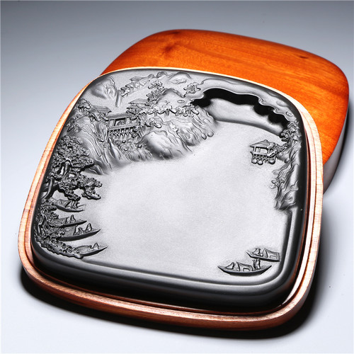 非遗名师歙砚 渔歌唱晚 老坑砚台天然原石书法绘画专用收藏送礼端 - 图3