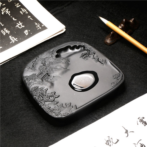 非遗名师歙砚 渔歌唱晚 老坑砚台天然原石书法绘画专用收藏送礼端 - 图1