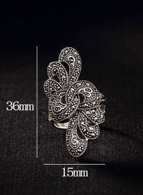 纯银复古马克赛石开口食指戒指女