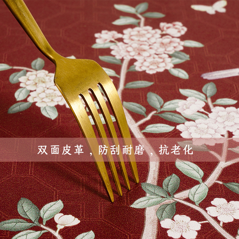 喜庆红色皮革桌垫防水防烫防油免洗茶几垫红色喜庆餐桌桌面保护垫 - 图3