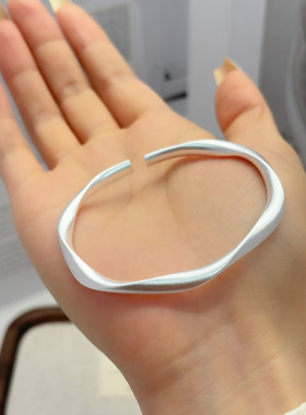 s999足银手镯女古法实心莫比乌斯素圈手环时尚百搭气质高级感手饰