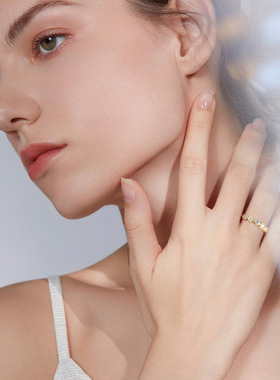 外贸跨境新款时尚个性百搭戒指纯银s925莫桑石指环小众高级感排戒