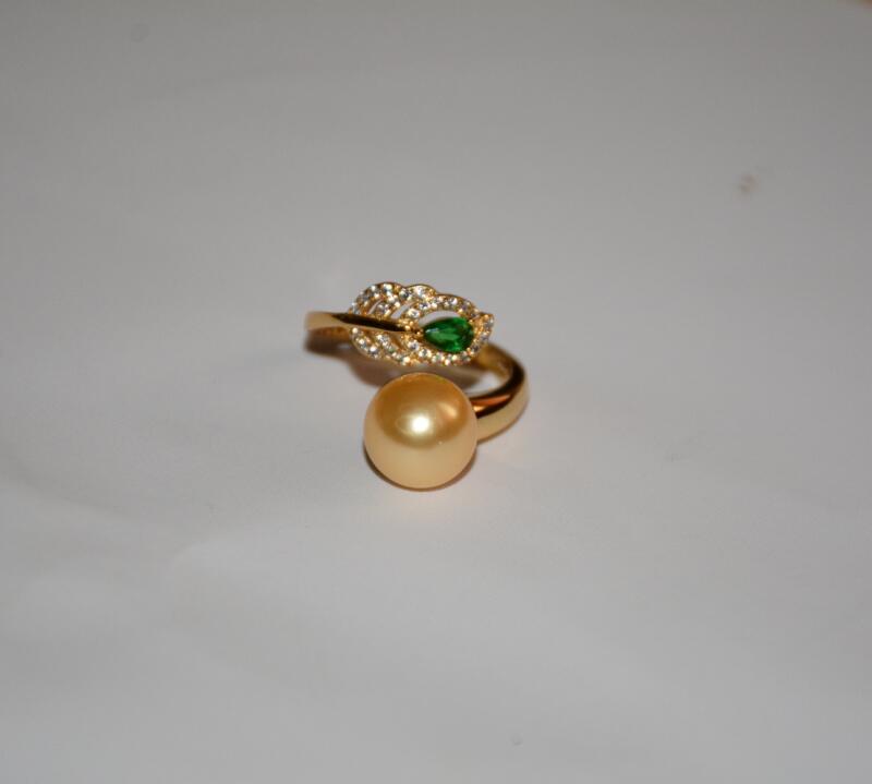 天然南洋母贝海水金珍珠粉戒指可调大小925银指圈女款饰品时尚-图0