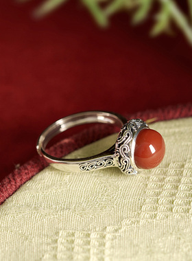 天然南红妈那篇戒指宫非宫纯银女