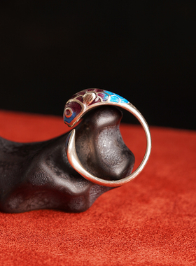 景泰蓝锦鲤纯银做旧戒指泰银复古