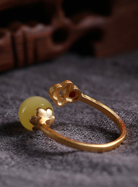 景泰蓝蜜蜡祥云戒指女925纯银