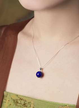 原矿青金石帝王青吊坠纯银女项链