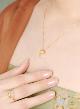 天然和田玉藕粉玉福袋纯银吊坠女