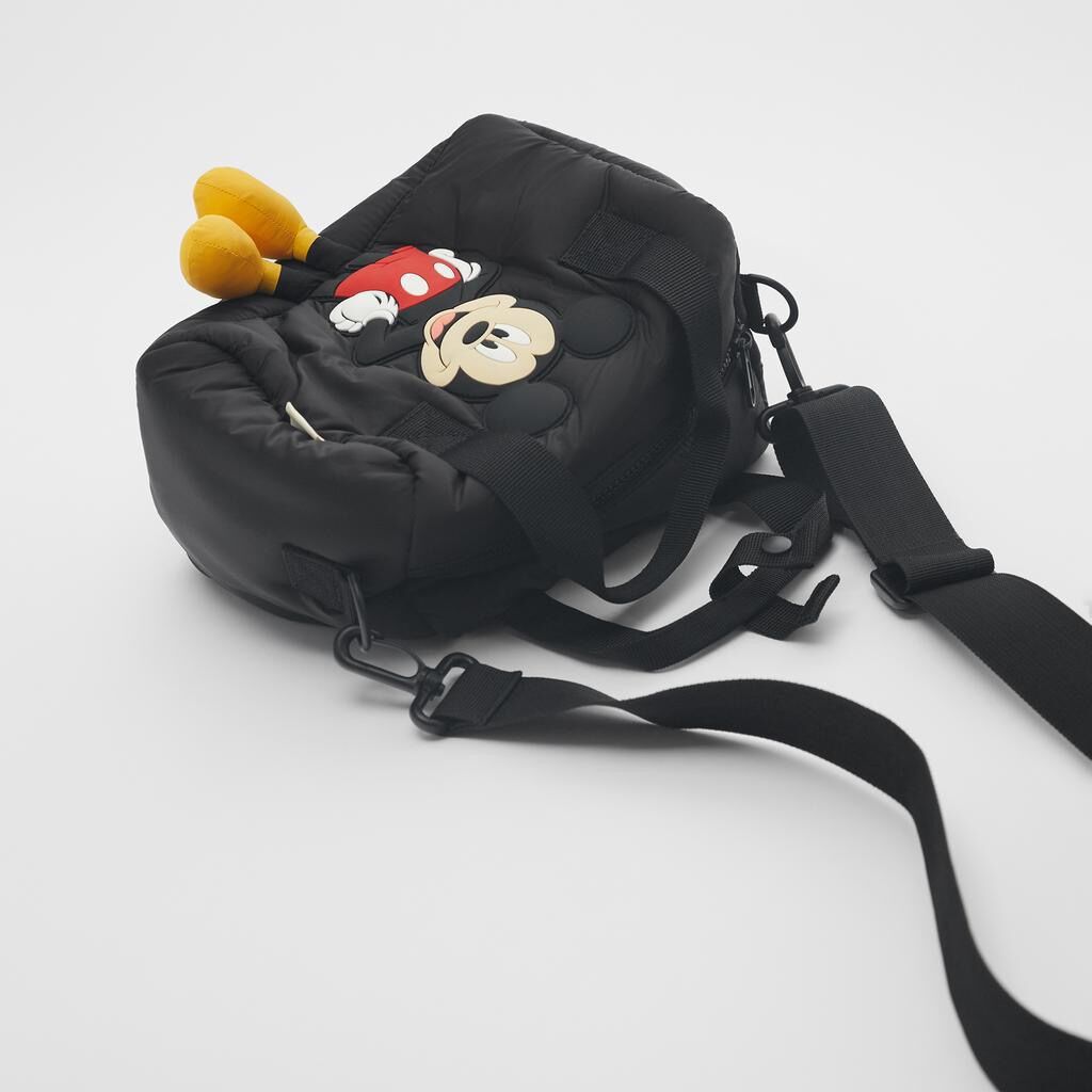 ZA黑色米奇保龄球斜挎包羽绒面料学生相机包单肩妈咪包大容量简约-图1
