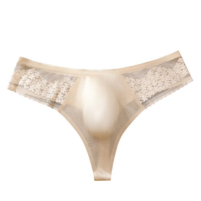 Ice silk ultra-thin translucent sexy large size thong for men
