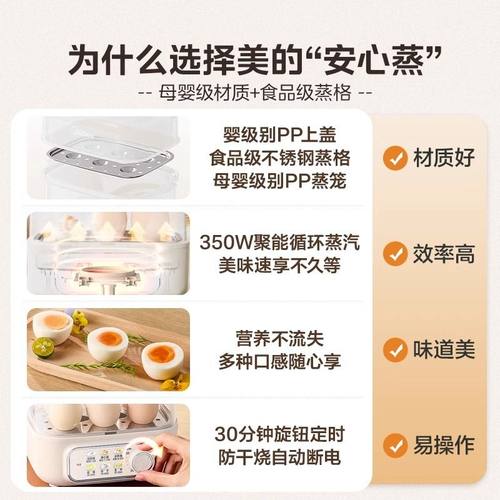 美的蒸蛋器家用小型双层多功能定时煮蛋器自动断电蒸锅鸡蛋神器 - 图3