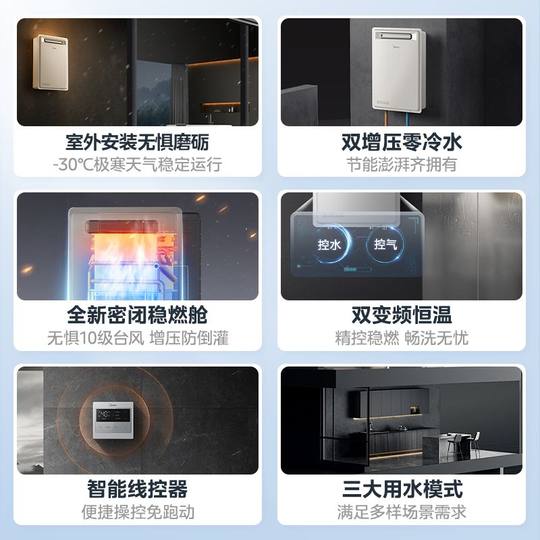 [政府补贴]美的燃气热水器零冷水16L家用天然气速热恒温室外GT164