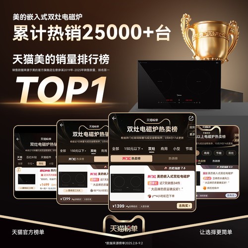 美的双灶电磁炉嵌入式家用双头灶3500W大功率猛火灶台式2026新款 - 图0