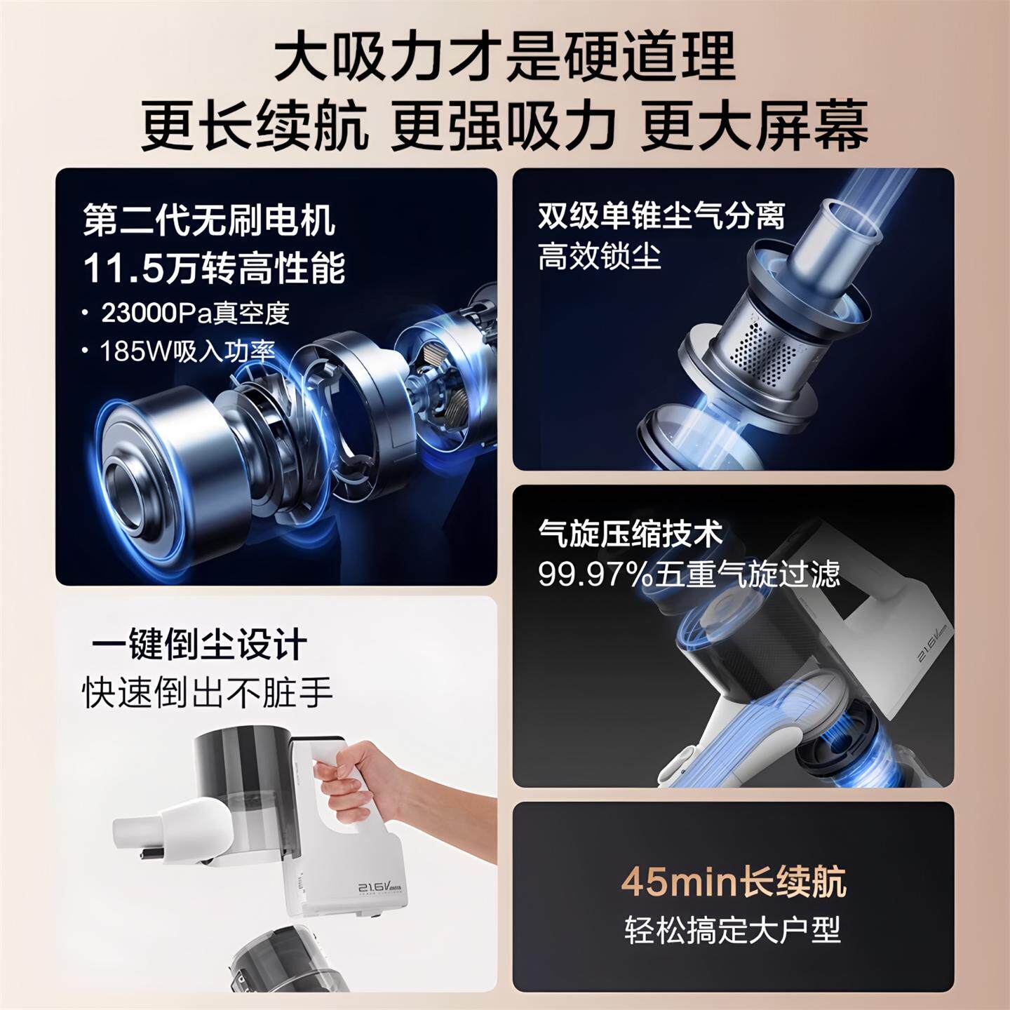 美的无线吸尘器家用小型手持大吸力强力吸拖一体机轻便静音Q3