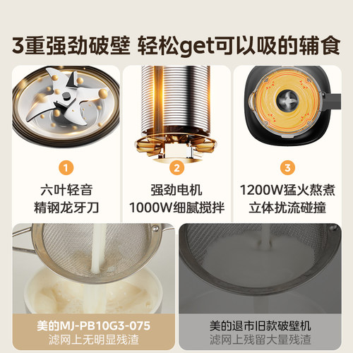 美的家用破壁机全自动豆浆榨汁轻音无渣免过滤料理机官方正品新款 - 图2
