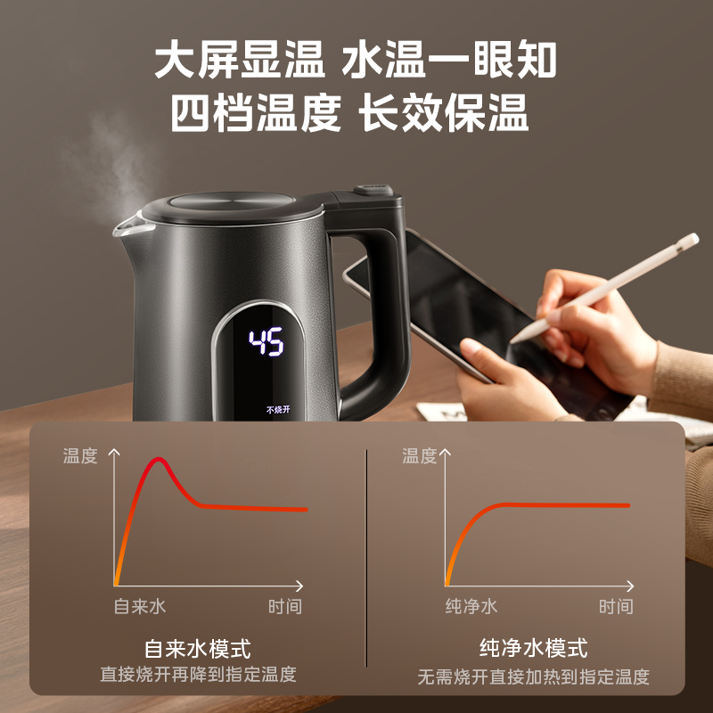 美的电热水壶保温一体恒温烧水壶智能家用自动办公室电水壶煮茶壶-图2