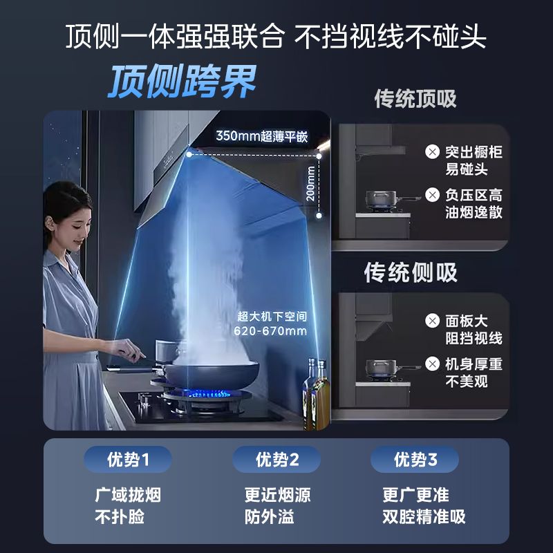 美的蒸汽洗侧吸顶侧一体家用厨房大吸力油烟机烟灶套装AK9 PRO - 图2