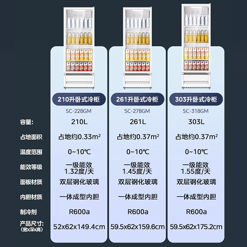 美的210/261/303L饮料展示柜冷藏冰柜保鲜柜商用立式冷柜超市冰箱 - 图3