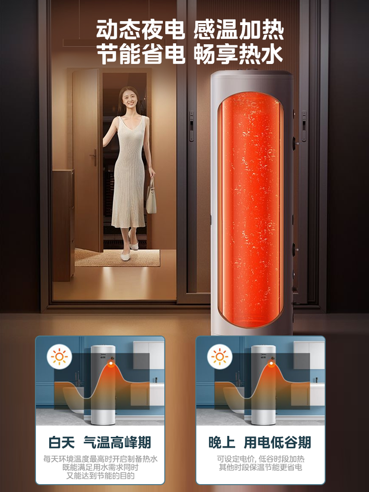 美的空气能热水器家用一级节能省电热泵电辅加热空气源睿泉200升