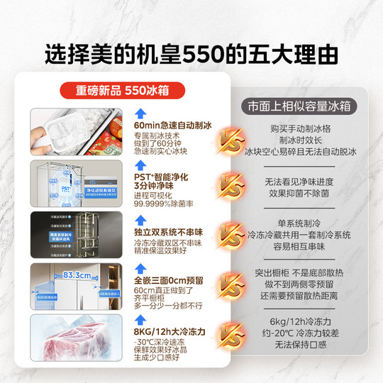 Midea M60 Jihuang 550 zero-embedded refrigerator with automatic ice making