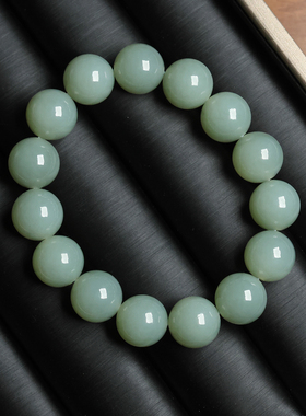 天然新疆和田玉青白玉圆珠手串女情侣款玉石手链男8-14mm手饰素圈