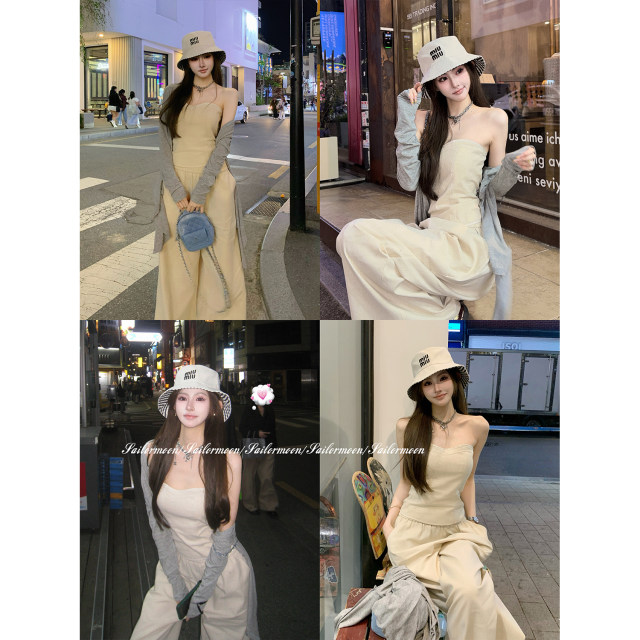 F PROJECT Beverly Hills Tubeless Wide Leg Pants suit Women's Summer Relaxing Casual Set two-piece