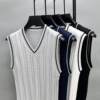 V-neck Korean slim sweater vest men's autumn and winter plus velvet thickened knitted vest pullover sleeveless jacket trendy