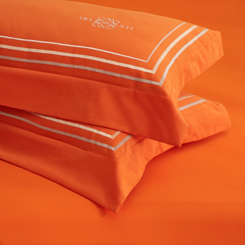 秋冬新款加厚保暖纯棉磨毛四件套100全棉床单被套暖橙色床上用品