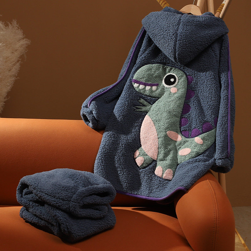 秋冬珊瑚绒加绒韩版可爱小恐龙睡衣 熙泽陌睡衣/家居服套装