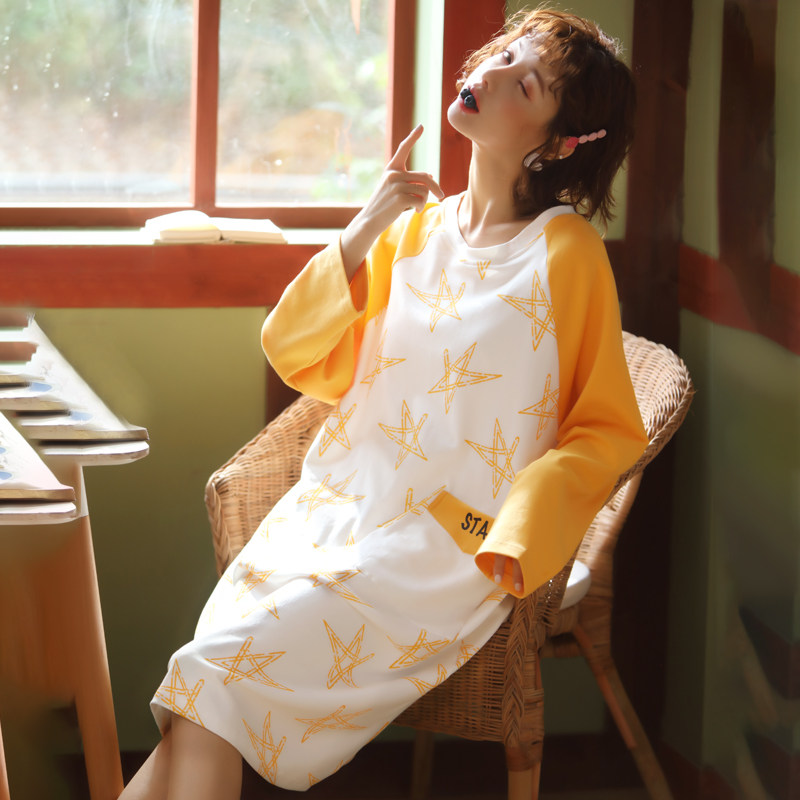 睡裙2021新款秋女士可外穿纯棉睡衣 香尔玛睡衣/家居服套装