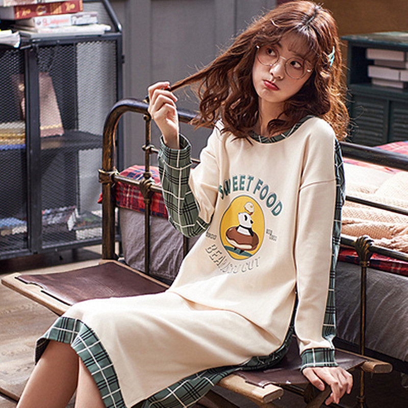 春秋纯棉长袖韩版宽松公主风睡裙 香尔玛睡衣/家居服套装