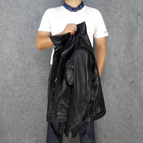 好皮子！ECCO LEATHER牛皮拉链活肩插兜收腰版牛仔男短款真皮皮衣 - 图2