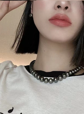 倪妮高叶同款黑珍珠项链