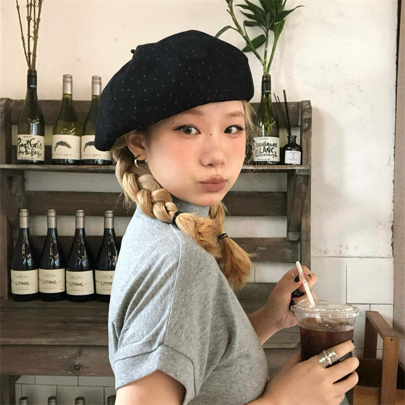 【miu系穿搭】韩版复古满天星贝雷帽子女百搭显脸小时髦八角帽潮