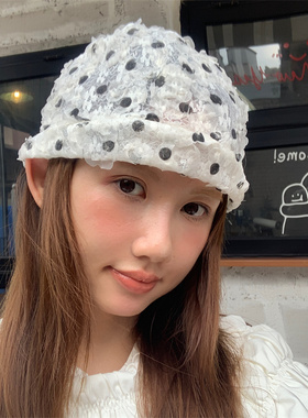 夏日空气感小众蕾丝波点花朵帽薄