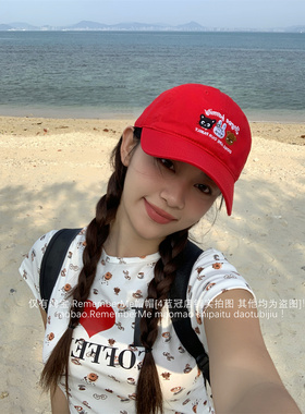百搭显脸小红色鸭舌帽可爱动物