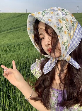 夏季轻薄小雏菊碎花头巾小方巾女