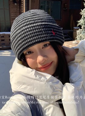 亚文化刺绣星星条纹黑灰色针织帽