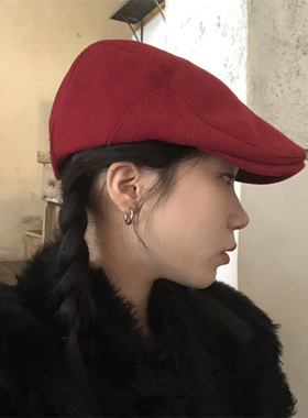 红色前进帽洋气又复古百搭老爹帽