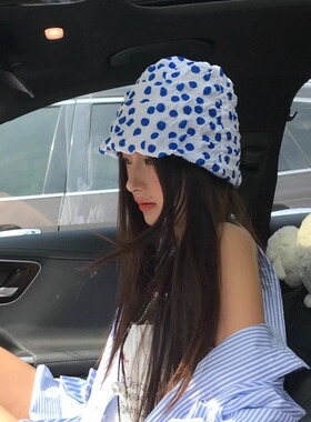 【蓝色波点】夏季轻薄款肌理感泡泡盆栽帽显白炸街时髦女搭配盆帽