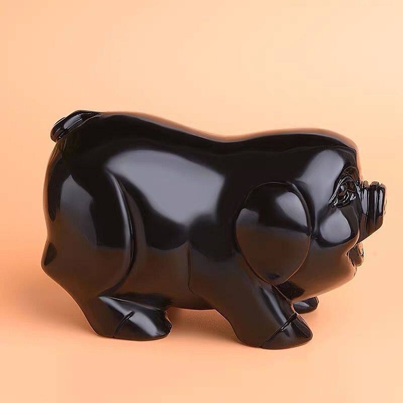 天然黑曜石招财风水猪摆件招财吉祥物客厅玄关镇宅办公桌开业礼品