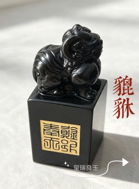 天然黑玉石瑞兽貔貅印章篆刻定制办公室桌面摆件开业乔迁礼品