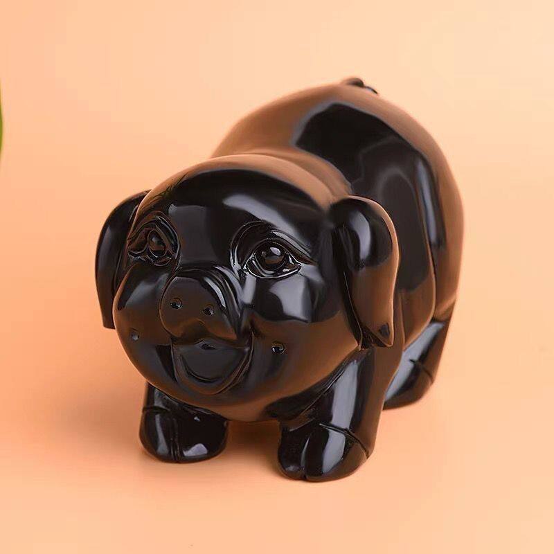 天然黑曜石招财风水猪摆件招财吉祥物客厅玄关镇宅办公桌开业礼品