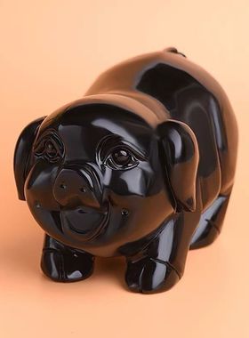 天然黑曜石招财风水猪摆件招财吉祥物客厅玄关镇宅办公桌开业礼品
